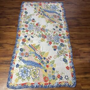 One Hundred Stars Shawl Scarf Wrap 39.5x75 Asian Botanical Floral Pagoda Temple